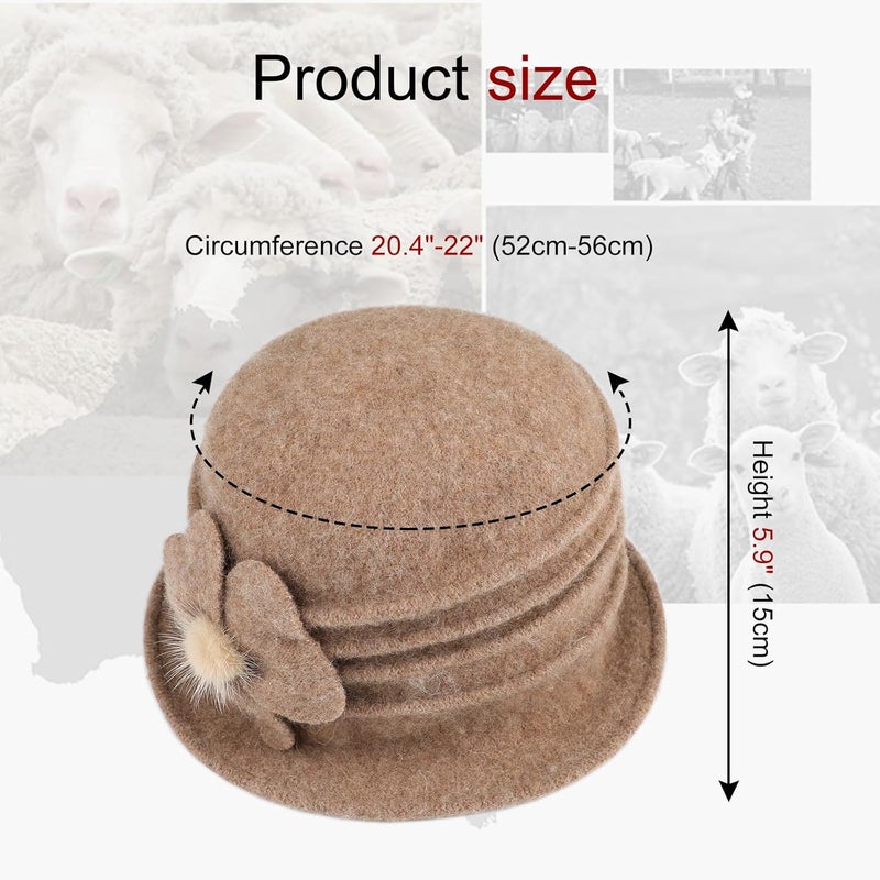 Sumolux Women Beret Hat French Vintage Floral Wool Dress Cloche Classic Winter Hat 1920s - Image 4